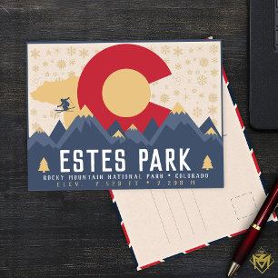 Estes Park Colorado Flag Mountain Ski Vintage Postkarte
