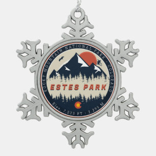Estes Park Colorado Mountain Ski Vintag Schneeflocken Zinn-Ornament