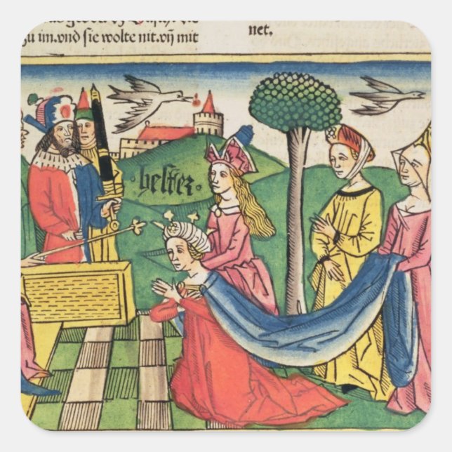 Esther 2 15-18, Esther wird von der Königin gewähl Quadratischer Aufkleber (Vorderseite)