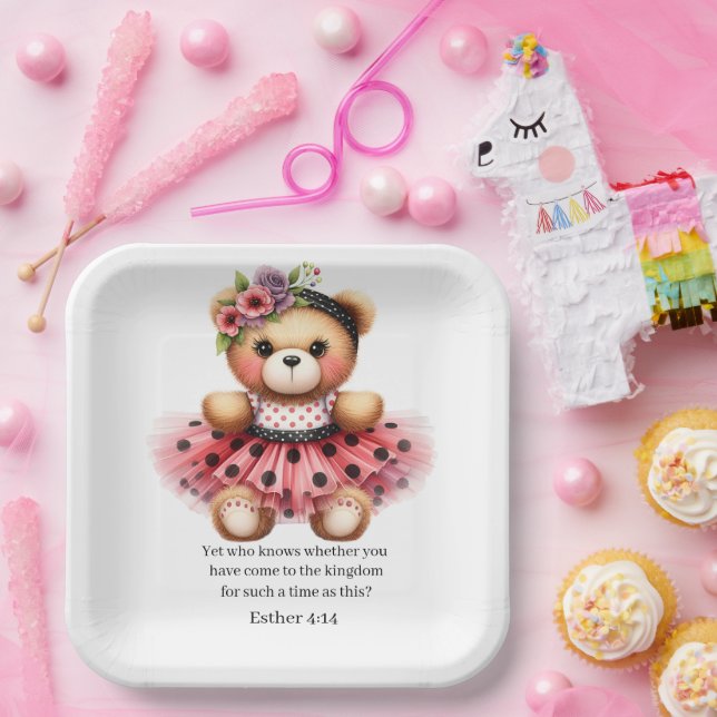 Esther 4:14 Girly Bear Paper Plates Pappteller (Party)