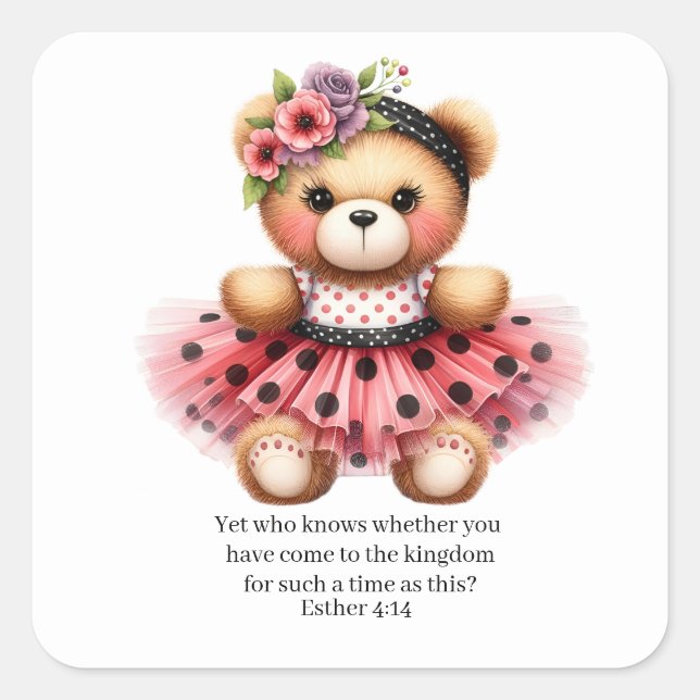 Esther 4:14 Girly Bear Stickers (Vorderseite)
