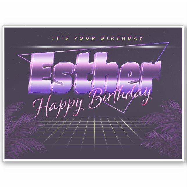 Esther Name Vorname lila retro Sticker Geburtstag (Vorderseite)