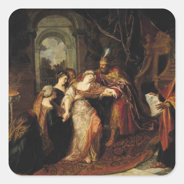 Esther vor Ahasuerus, vor 1697 Quadratischer Aufkleber (Vorderseite)