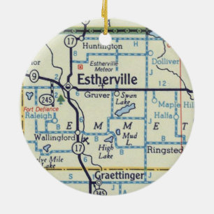 Estherville Iowa Meteor Map Keramik Ornament