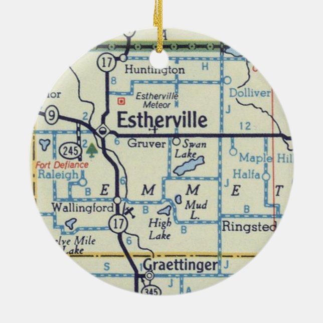 Estherville Iowa Meteor Map Keramik Ornament (Hinten)