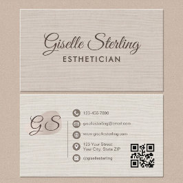 Esthetician Beige Linen Modern Elegant QR Code Visitenkarte