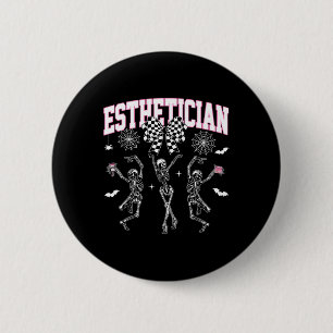 Esthetician Dancing Skeleton Halloween Bow Skin Button