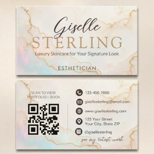 Esthetician Elegant Pearl Opal Gold Script Visitenkarte