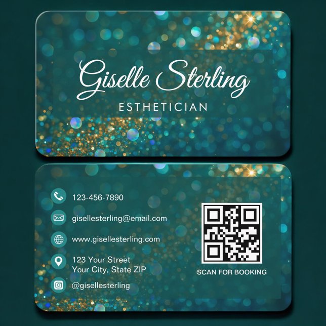 Esthetician Green Gold QR Code Professional Visitenkarte (Von Creator hochgeladen)