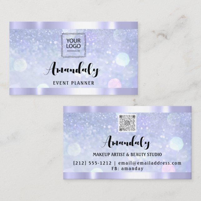 Esthetician Lash Nails Haar QR-Code Logo BlueFrame Visitenkarte (Vorne/Hinten)