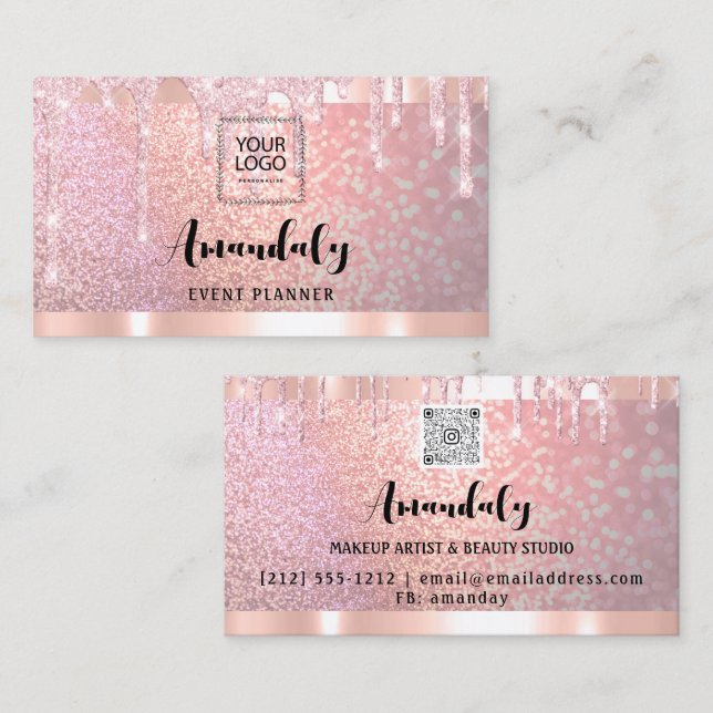 Esthetician Lash Nails Hair QRCode Logo Rose Pink Visitenkarte (Vorne/Hinten)