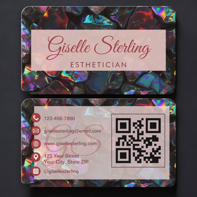 Esthetician Opal Black QR Code Visitenkarte (Von Creator hochgeladen)