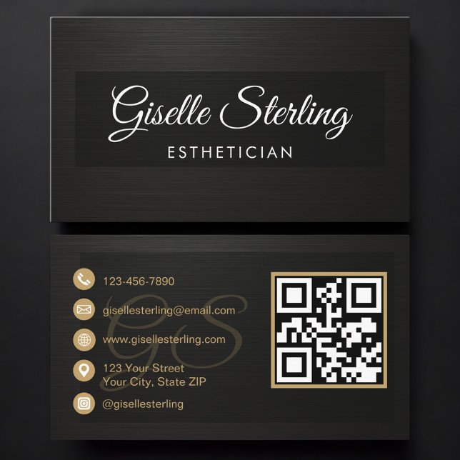 Esthetician QR Code Black Metallic Luxury  Visitenkarte (Von Creator hochgeladen)