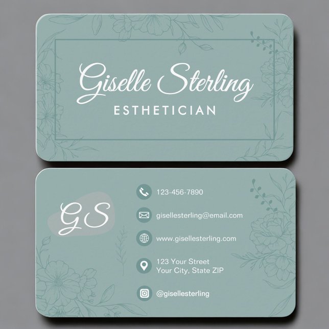 Esthetician Teal Green Floral Visitenkarte (Von Creator hochgeladen)