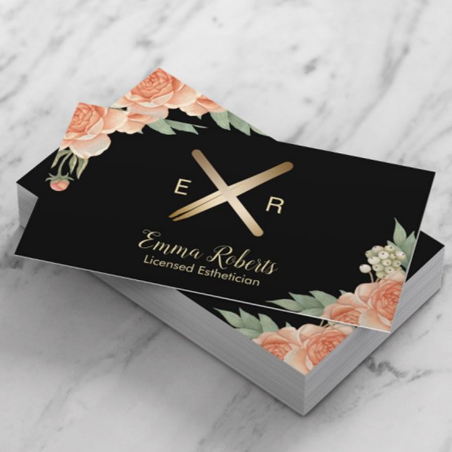 Esthetician Wax Stick & Twezzer Logo Classy Floral Visitenkarte (Von Creator hochgeladen)
