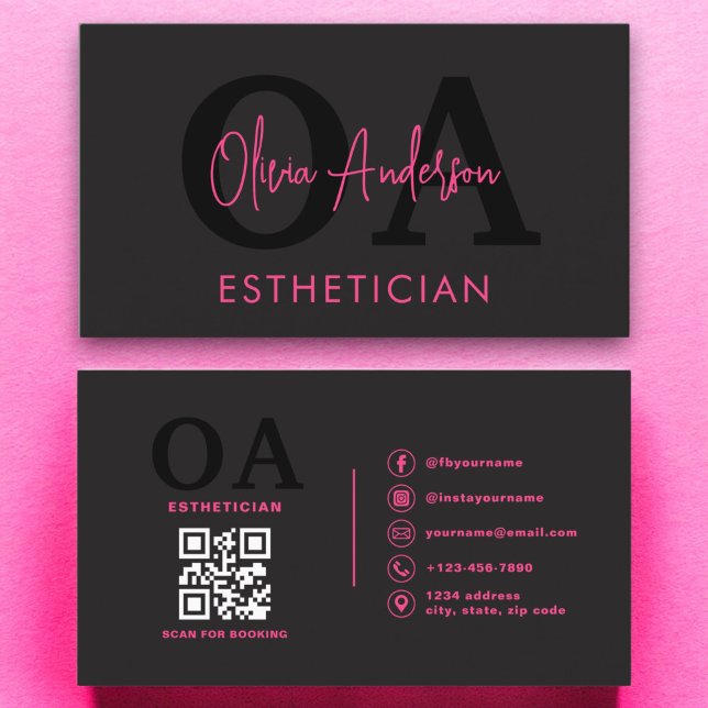 Esthetiker QR Code Hot Pink Black Social Media Visitenkarte (Von Creator hochgeladen)