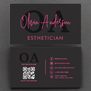 Esthetiker QR Code Hot Pink Black Social Media Visitenkarte