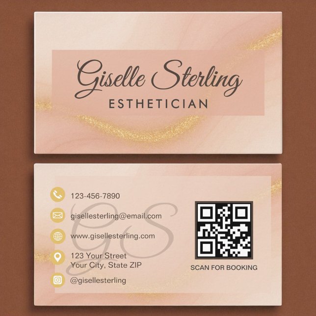 Esthetiker Watercolor Gold Monogram QR Code Visitenkarte (Von Creator hochgeladen)