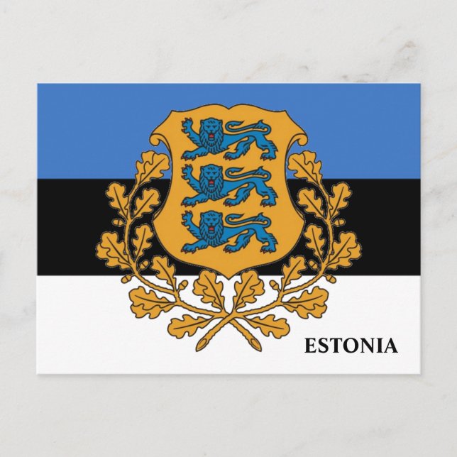 Estland Flag & Coat of Arms Postcard! Postkarte (Vorderseite)