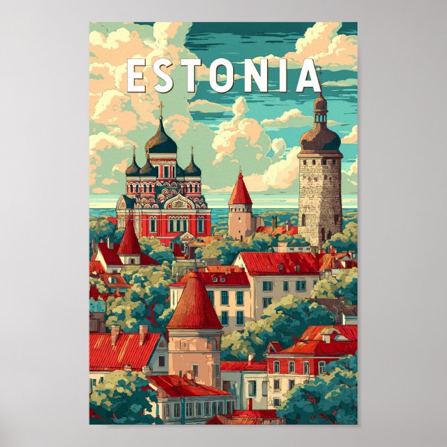 Estland Illustration Travel Art Vintag Poster (Vorne)