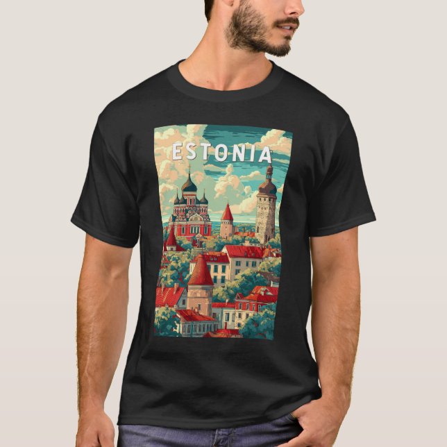 Estland Illustration Travel Art Vintag T-Shirt (Vorderseite)