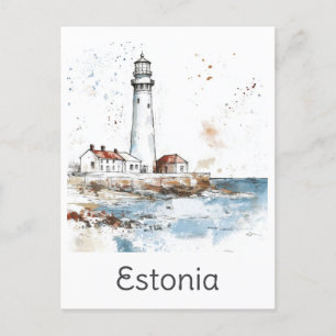 Estland Leuchtturm Küste Wasserfarbe Baltikum Reis Postkarte