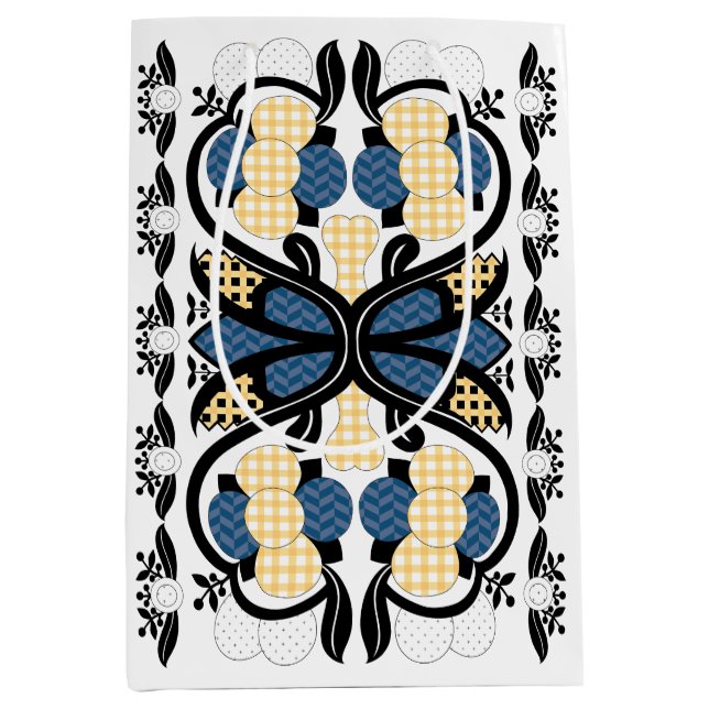 Estnisch blaue und gelbe Blumenkunst Mittlere Geschenktüte (Vorderseite)