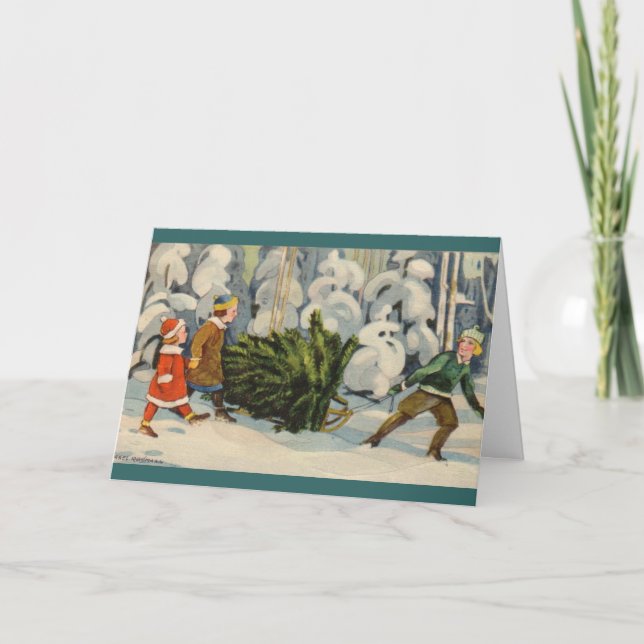 Estnische Familie mit Weihnachtsbaum Feiertagskarte (Vorderseite)