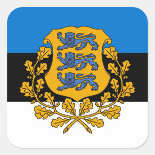 Estnische Flagge und Wappen, Flagge Estlands Quadratischer Aufkleber