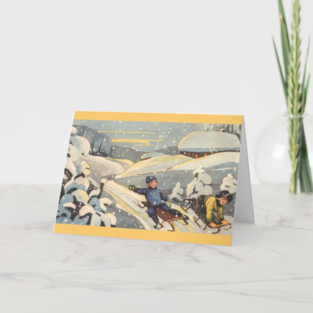 Estnische Kinder auf Schlitten Feiertagskarte (Vorderseite)
