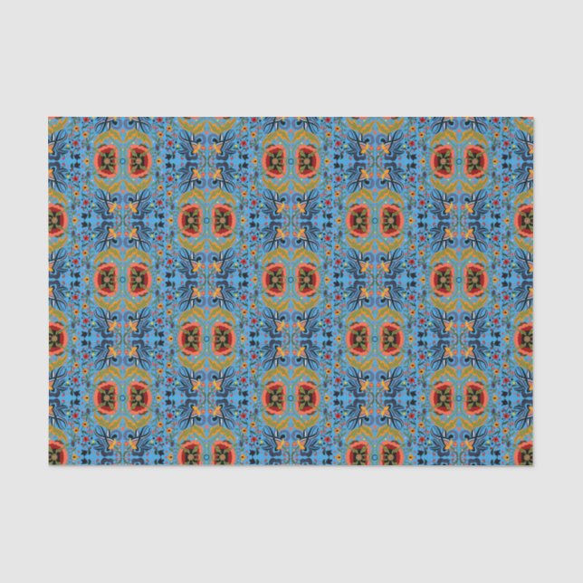 Estnische Volkskunst-Multicolor-Blumenmuster Seidenpapier (Vorderseite)