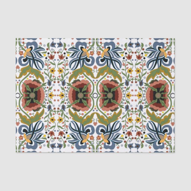 Estnische Volkskunst-Multicolor-Blumenmuster Seidenpapier (Vorderseite)