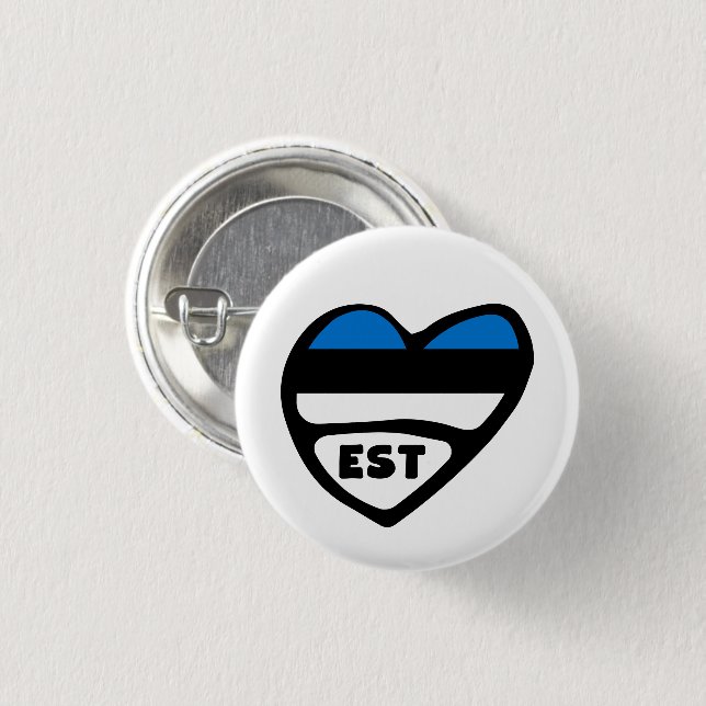 Estonia Country Code Flag Heart Pin Badge EST Button (Vorne & Hinten)