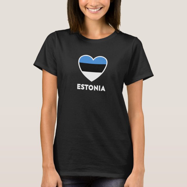 Estonia Flag Blue Black White Heart T-Shirt (Vorderseite)