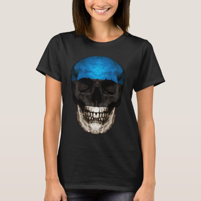 Estonia Flag Skull Estonian Roots Proud Patriotic T-Shirt (Vorderseite)