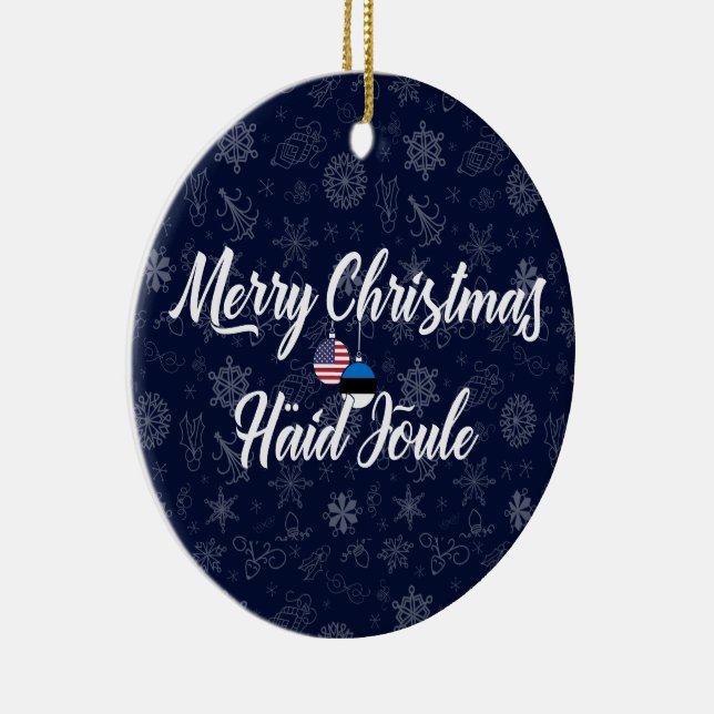 Estonian American Bilingual Merry Christmas Keramik Ornament (Rechts)