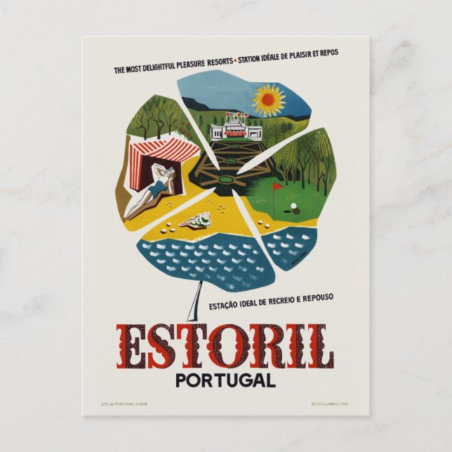 Estoril Portugal Vintage Travel Poster Postkarte (Vorderseite)
