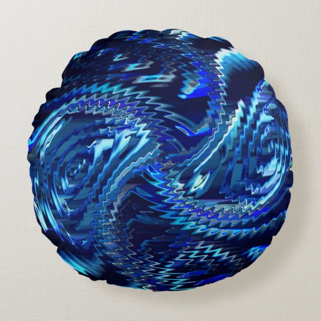 Estrela azul ondulada com traçados em ziguezague rundes kissen (Vorderseite)