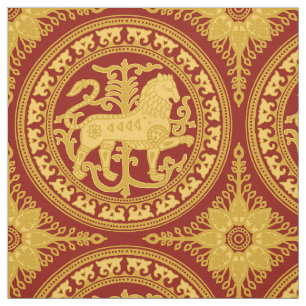 Esztergom Lion, gelb auf dunkelrot Stoff