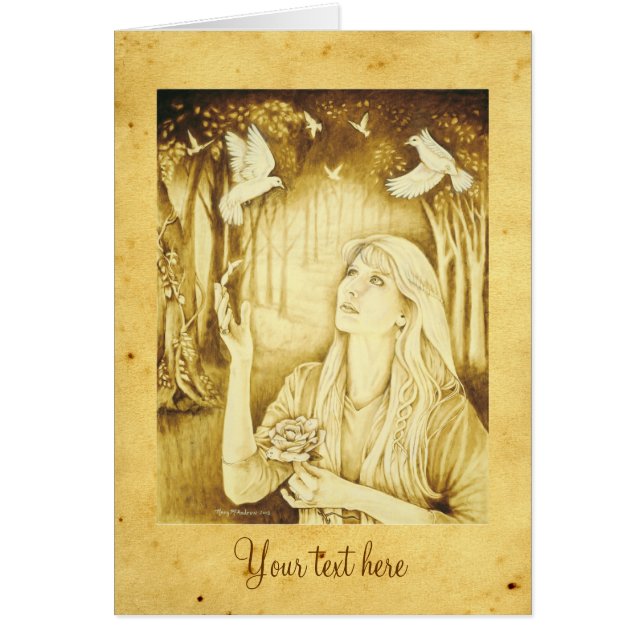 Etain keltische Göttin mit Pergament und Text (Vorne)