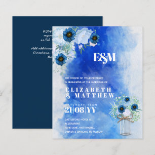 ETAT Blumen-Hochzeitseinladungen in staubigem Blau