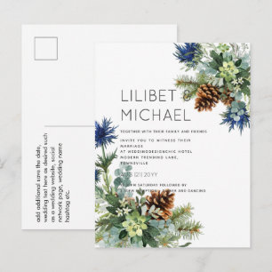 ETAT FINANCIER  Winterliche Blaue Distel Eukalyptu Postkarte