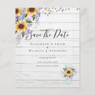 ETAT SAVE THE DATES Rustikale Sonnenblumen Violett Flyer