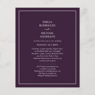 ETATTAUNGS-Hochzeit PFLAUME LILA Monochrom Einfach Flyer