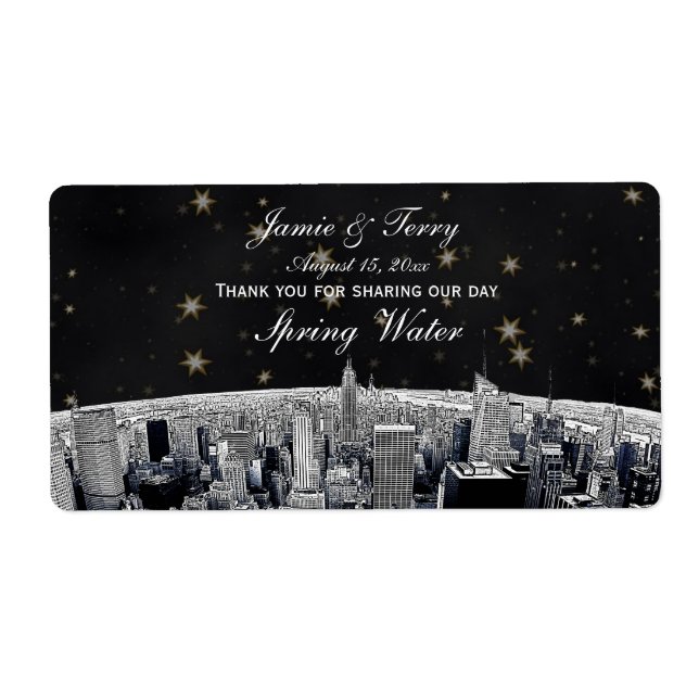 Etch NYC Skyline 2 Black Gold Star H Wasserflasche (Vorne)