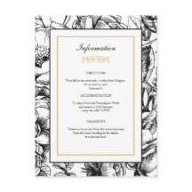 Etched Floral Black & Gold Wedding Info Postcard