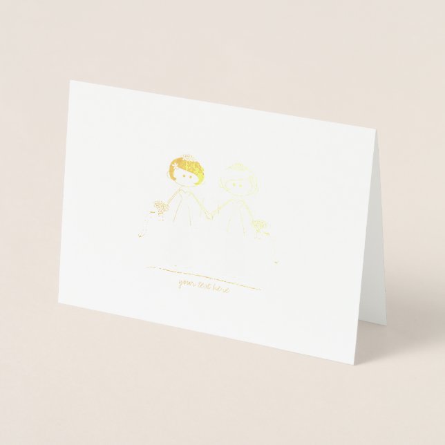 Etched Gold Foil Bride & Bride Wedding Cards Folienkarte (Vorderseite)