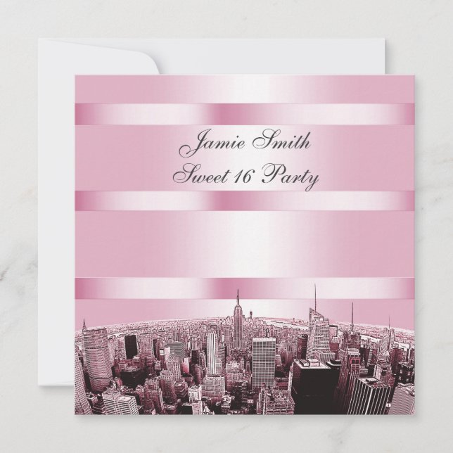 Etched NYC Skyline 2 Black Pink Sweet 16 Party Einladung (Vorderseite)