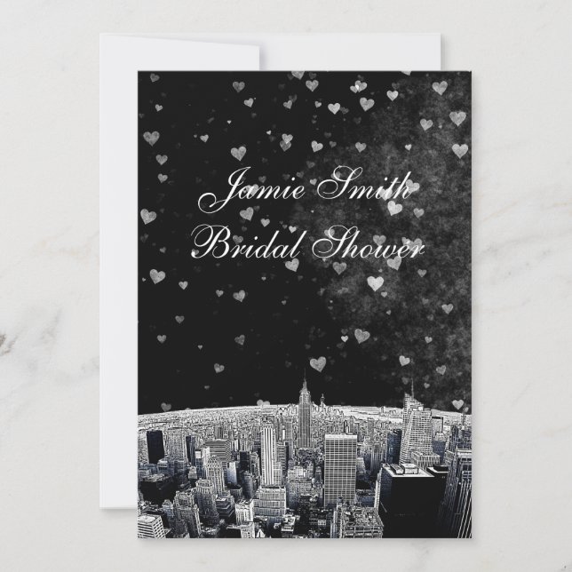 Etched NYC Skyline #2 Black Wht Hrt Bridal Showr V Einladung (Vorderseite)
