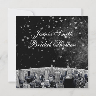 Etched NYC Skyline #2 Blk Whart Brautparty Einladung